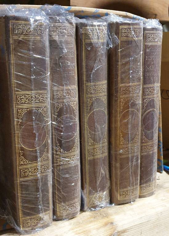 5 Livres anciens reliure cuir pour deco linéaire de bibliothèque ou salon vintage | Puces Privées