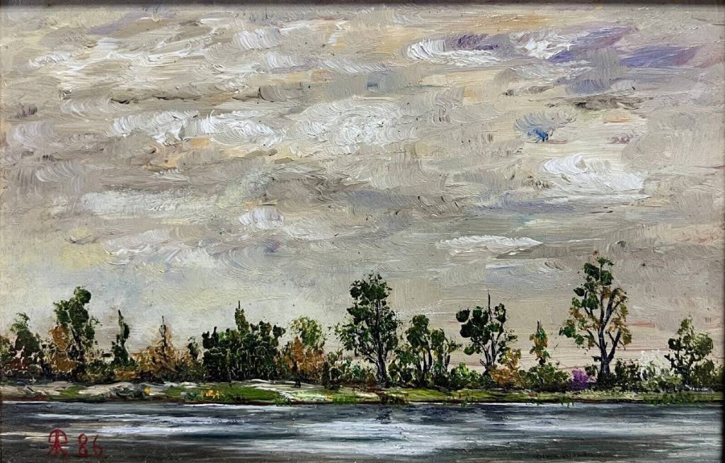 huile sur cuivre figurant un paysage en bord de rivière époque XXeme | Puces Privées