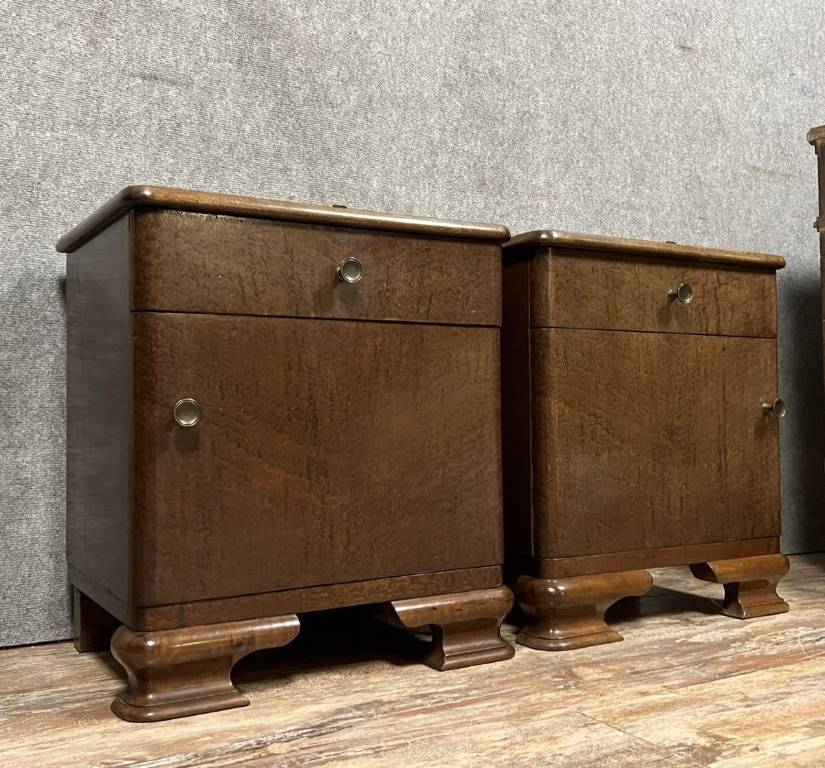 Paire de chevets ou tables de nuit époque Art Déco en loupe vers 1930 | Puces Privées