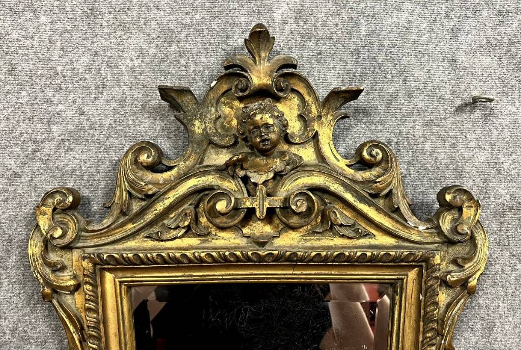 Italie XIXeme : Miroir Louis XV Baroque aux putti en bois doré vers 1850 | Puces Privées