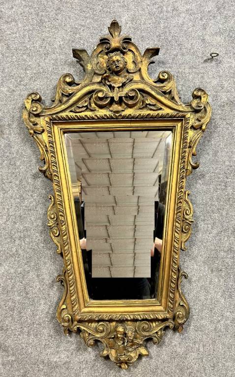 Italie XIXeme : Miroir Louis XV Baroque aux putti en bois doré vers 1850 | Puces Privées