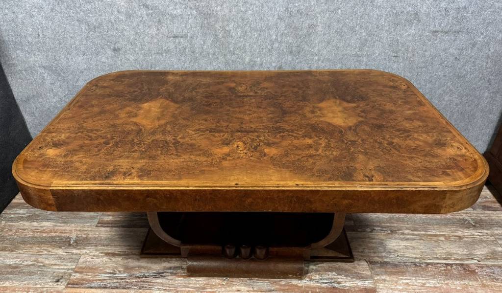 D'après Jean Fauré : Magnifique et atypique table en loupe d'amboine vers 1925 | Puces Privées