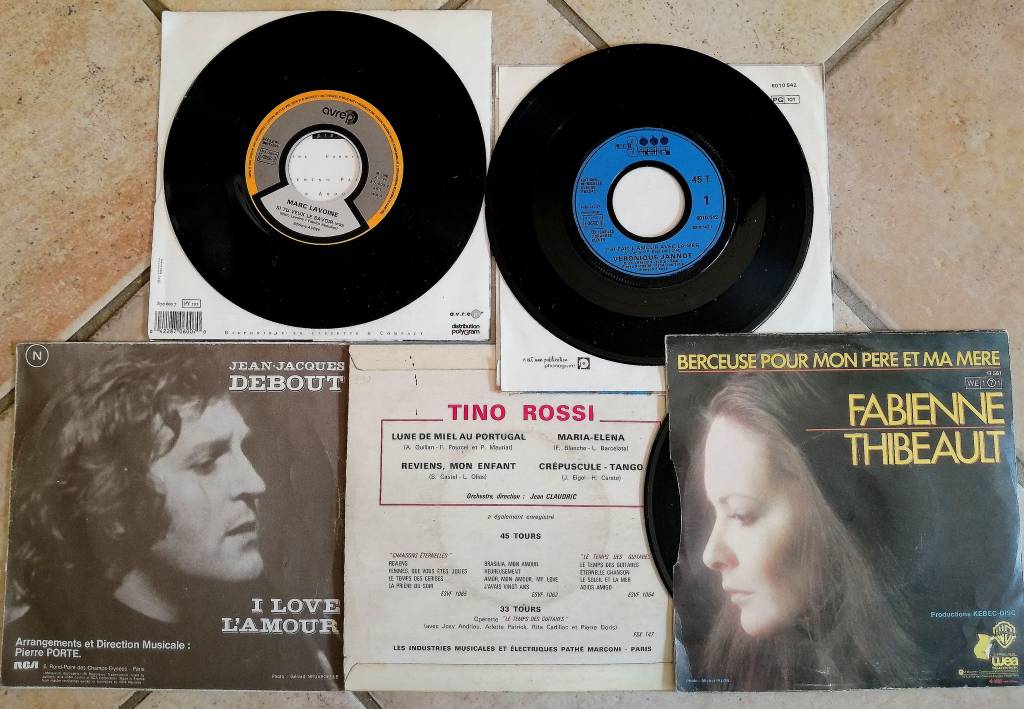 Lot de Disques vinyles 45T, variété française 1960 à 90 | Puces Privées