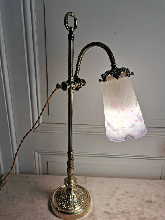 - No - 579 - Lampe en bronze et pâte de verre signé  Muller Frères Lunéville  époque 1900 / 1930 | Puces Privées