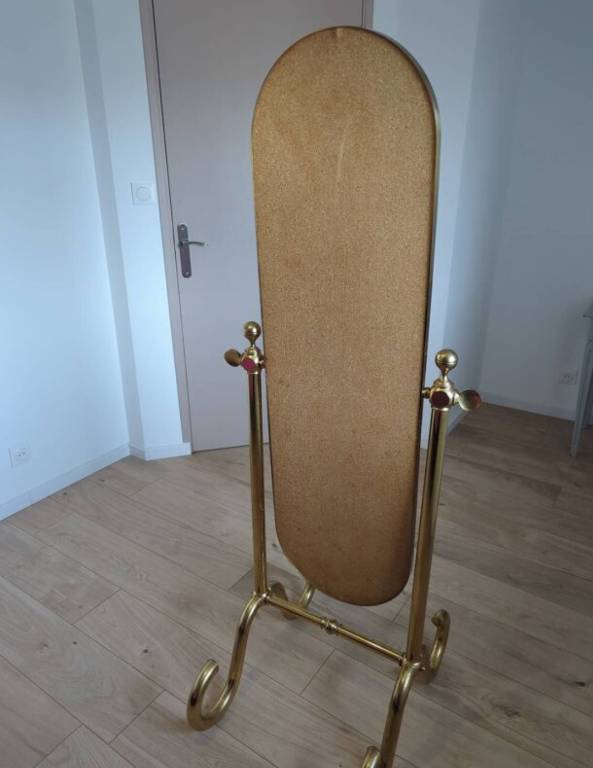 Grand miroir psyché laiton sur pied  pivotant | Puces Privées