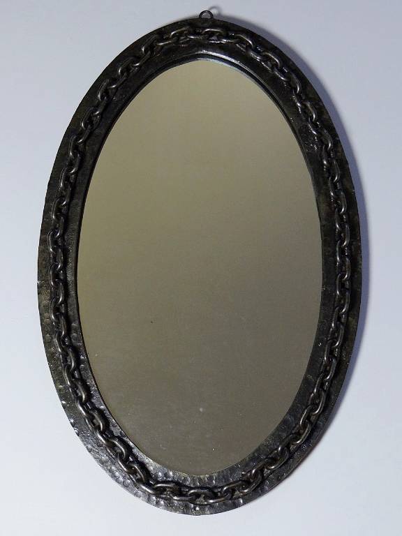 Miroir mural ovale vintage années 60 fer forgé et battu brutaliste chaine | Puces Privées