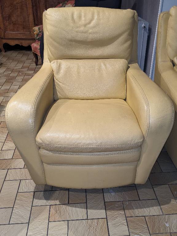 lot de 2 fauteuil cuir jaune pâle | Puces Privées