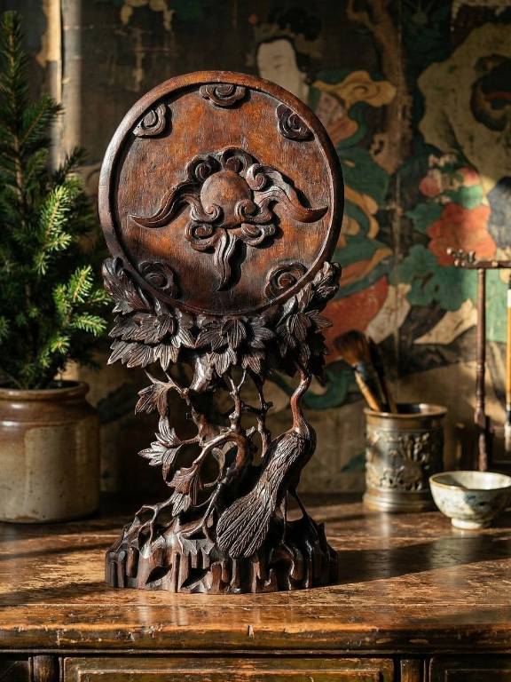 Grand panneau par à vent de table d'Asie XIXe bois de rose sculpté | Puces Privées