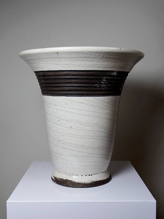 Grande lampe moderne Raku beige et brun Keramos Sèvres - Jean Besnard 1889-1958 | Puces Privées
