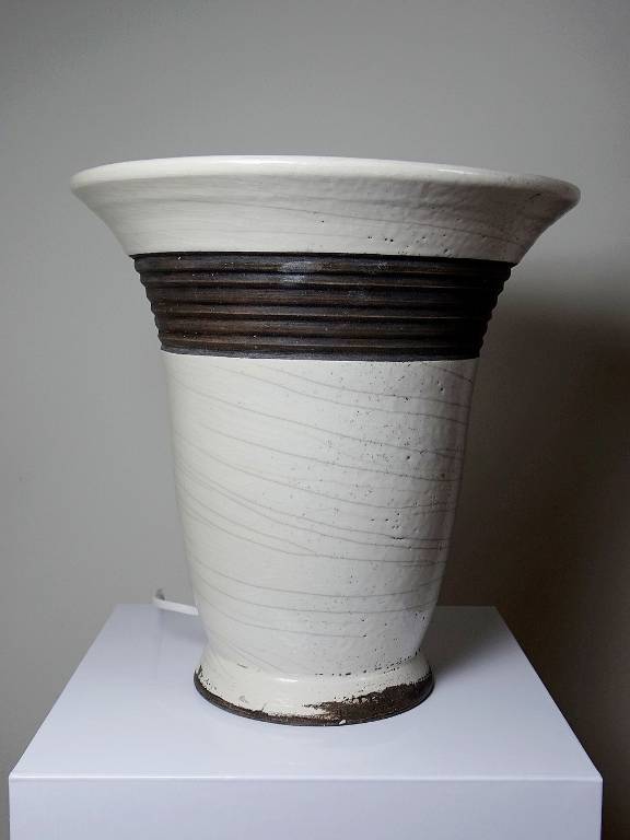 Grande lampe moderne Raku beige et brun Keramos Sèvres - Jean Besnard 1889-1958 | Puces Privées