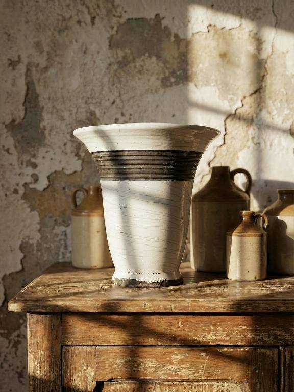 Grande lampe moderne Raku beige et brun Keramos Sèvres - René Hénon [...] style Besnard | Puces Privées