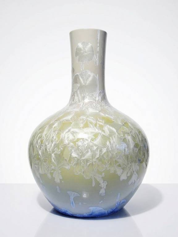 Grand vase globulaire porcelaine émaux cristallins Jingdezhen Zhi vintage | Puces Privées