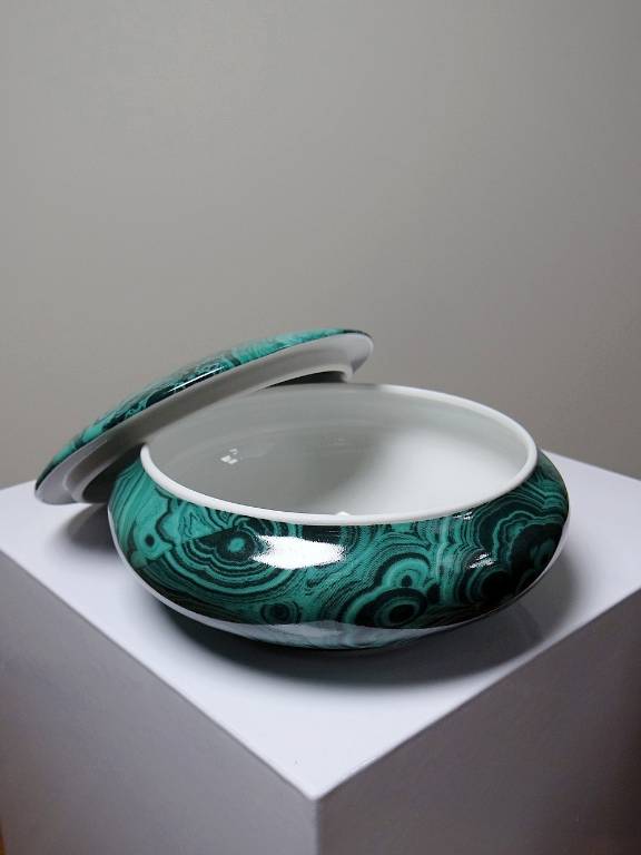 Boite à bijoux/bonbonnière porcelaine Limoges Apilco Deshoulière façon Malachite | Puces Privées