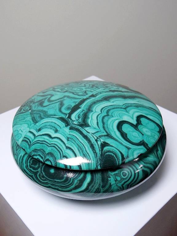 Boite à bijoux/bonbonnière porcelaine Limoges Apilco Deshoulière façon Malachite | Puces Privées