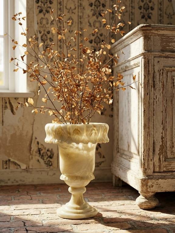 Grande potiche médicis en albatre/marbre jaunâtre style belle époque | Puces Privées