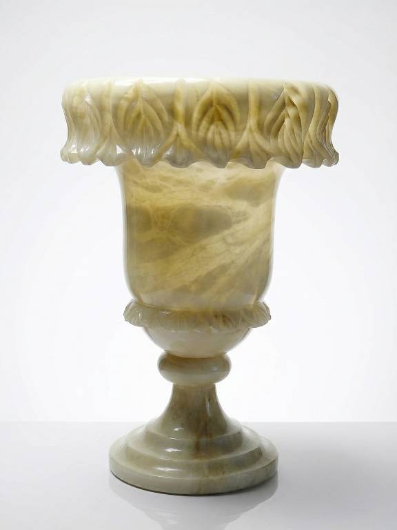 Grande potiche médicis en albatre/marbre jaunâtre style belle époque | Puces Privées