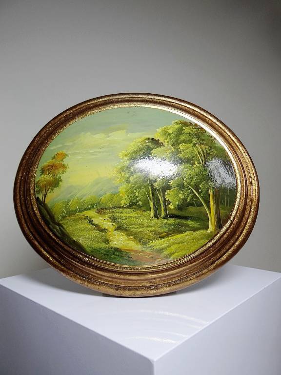 Paysage huile sur bois bombé Italien vintage style baroque Florentin | Puces Privées