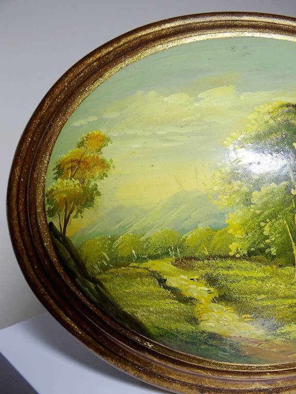 Paysage huile sur bois bombé Italien vintage style baroque Florentin | Puces Privées