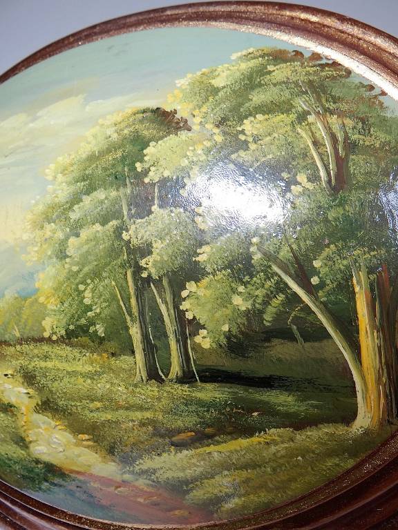 Paysage huile sur bois bombé Italien vintage style baroque Florentin | Puces Privées
