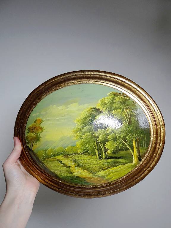 Paysage huile sur bois bombé Italien vintage style baroque Florentin | Puces Privées