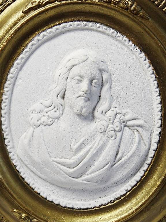 Médaillon mural religieux Christ plâtre ancien XIXe style Louis XVI XIXe | Puces Privées