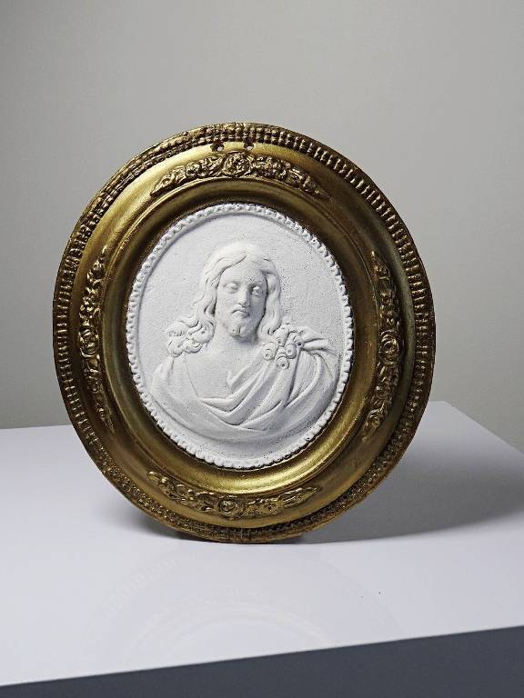 Médaillon mural religieux Christ plâtre ancien XIXe style Louis XVI XIXe | Puces Privées