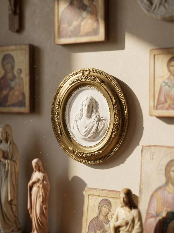 Médaillon mural religieux Christ plâtre ancien XIXe style Louis XVI XIXe | Puces Privées