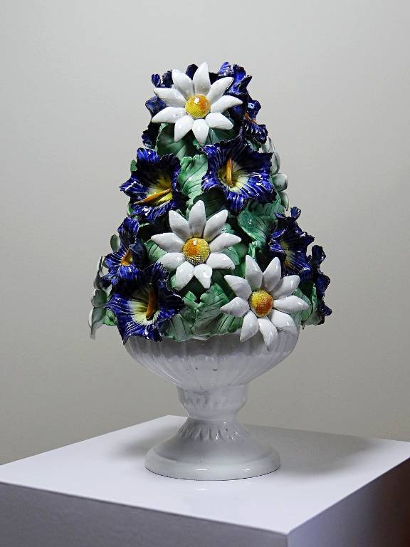 Centre de table trompe l'oeil faïence Italienne vintage corbeille de fleurs | Puces Privées