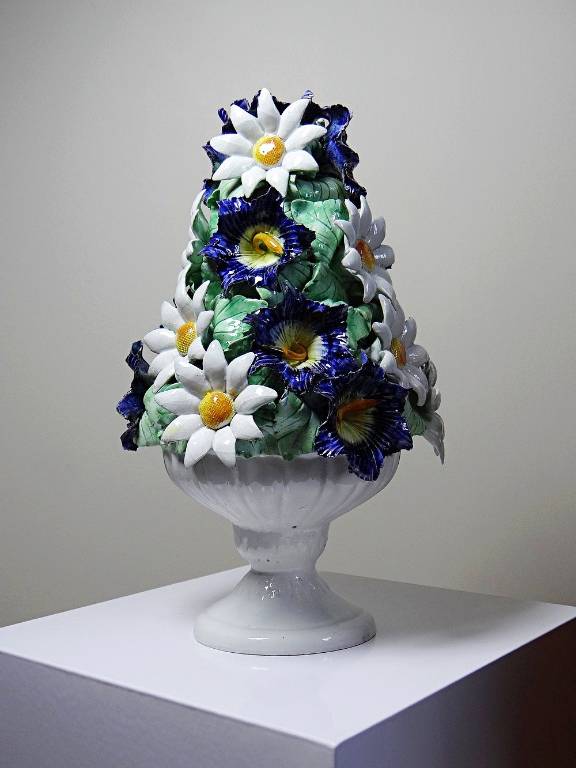 Centre de table trompe l'oeil faïence Italienne vintage corbeille de fleurs | Puces Privées