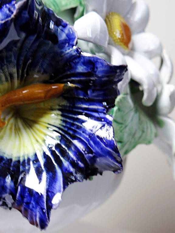 Centre de table trompe l'oeil faïence Italienne vintage corbeille de fleurs | Puces Privées