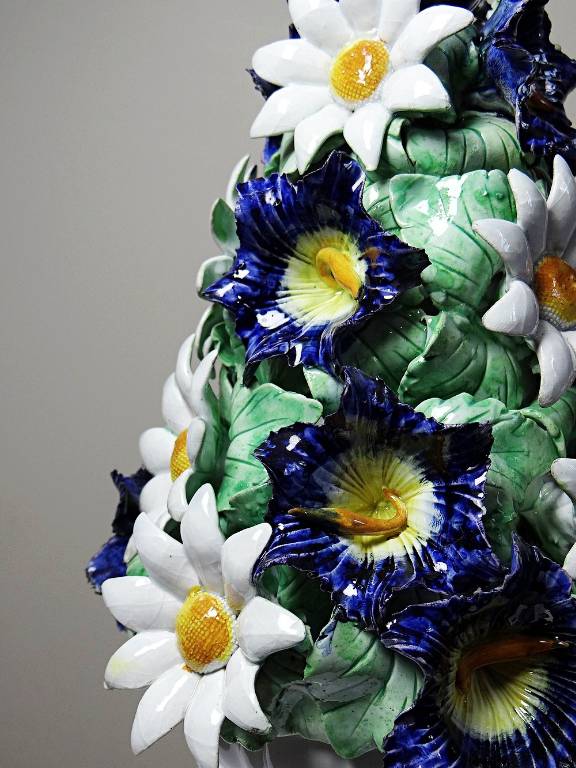 Centre de table trompe l'oeil faïence Italienne vintage corbeille de fleurs | Puces Privées