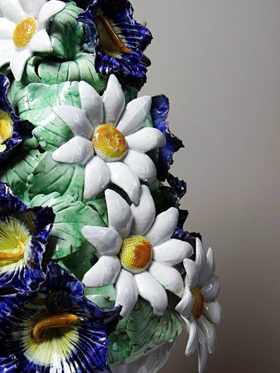 Centre de table trompe l'oeil faïence Italienne vintage corbeille de fleurs | Puces Privées