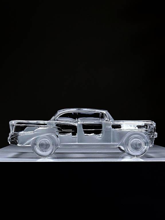 Presse papier vintage grosse voiture Chevrolet Bel Air 1957 en cristal | Puces Privées