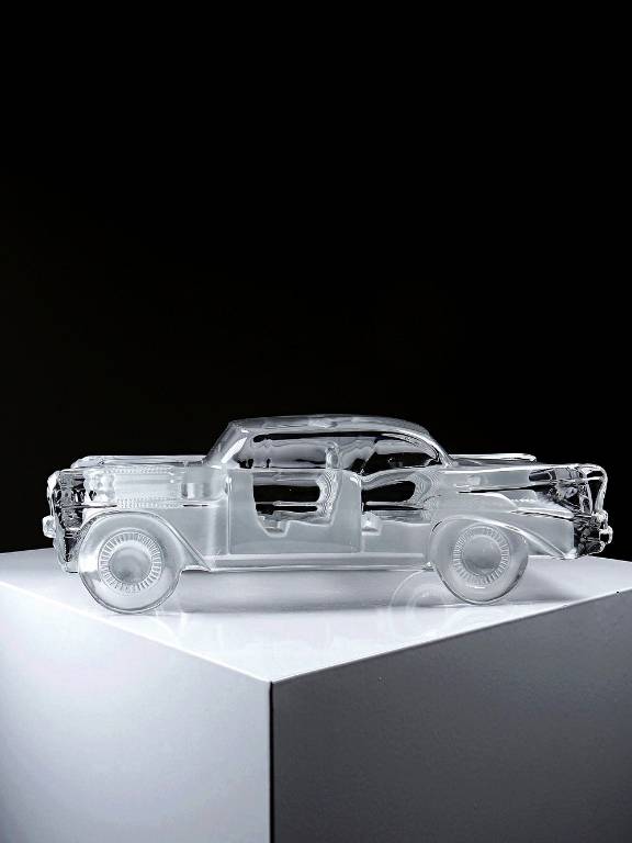 Presse papier vintage grosse voiture Chevrolet Bel Air 1957 en cristal | Puces Privées