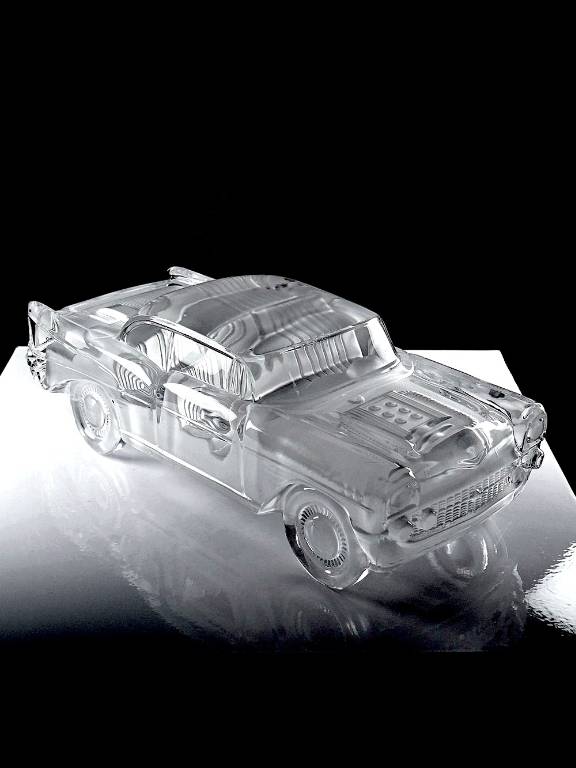 Presse papier vintage grosse voiture Chevrolet Bel Air 1957 en cristal | Puces Privées
