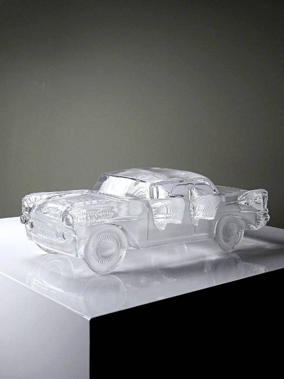 Presse papier vintage grosse voiture Chevrolet Bel Air 1957 en cristal | Puces Privées