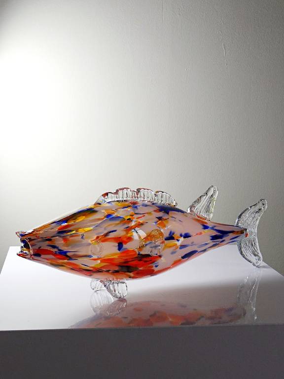 Gros poisson décoratif verre soufflé moucheté de Murano vintage | Puces Privées