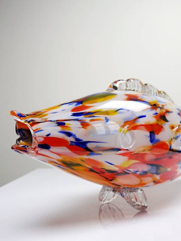Gros poisson décoratif verre soufflé moucheté de Murano vintage | Puces Privées
