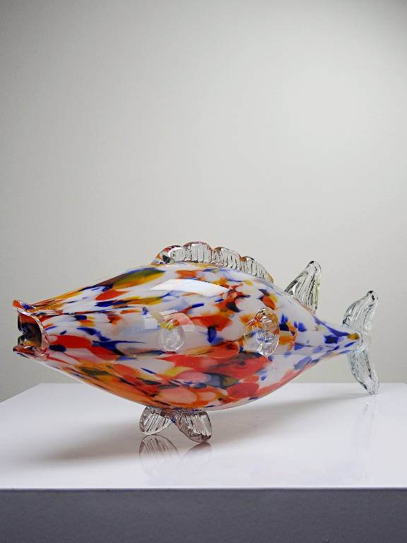 Gros poisson décoratif verre soufflé moucheté de Murano vintage | Puces Privées