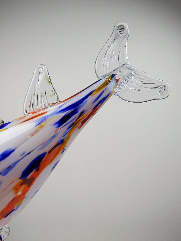 Gros poisson décoratif verre soufflé moucheté de Murano vintage | Puces Privées