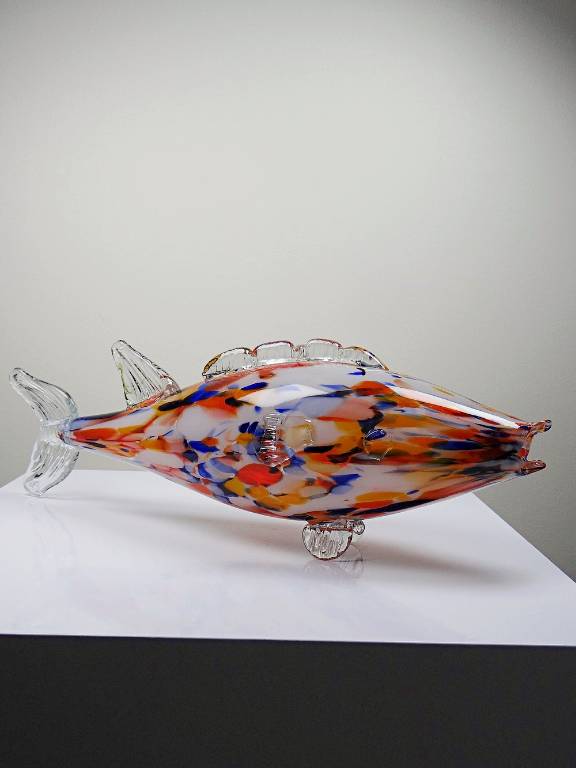 Gros poisson décoratif verre soufflé moucheté de Murano vintage | Puces Privées