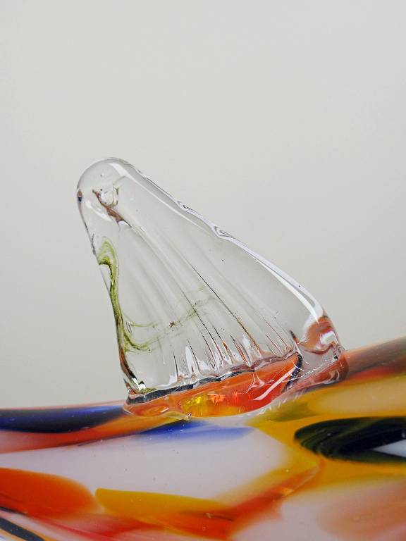 Gros poisson décoratif verre soufflé moucheté de Murano vintage | Puces Privées