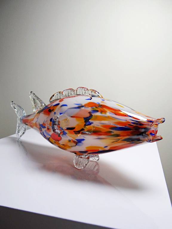 Gros poisson décoratif verre soufflé moucheté de Murano vintage | Puces Privées