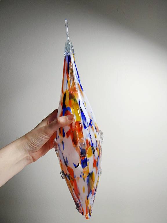 Gros poisson décoratif verre soufflé moucheté de Murano vintage | Puces Privées