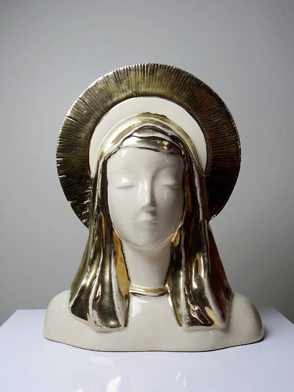 Buste Vierge auréolée céramique émaillée artisanat vintage/ancien | Puces Privées