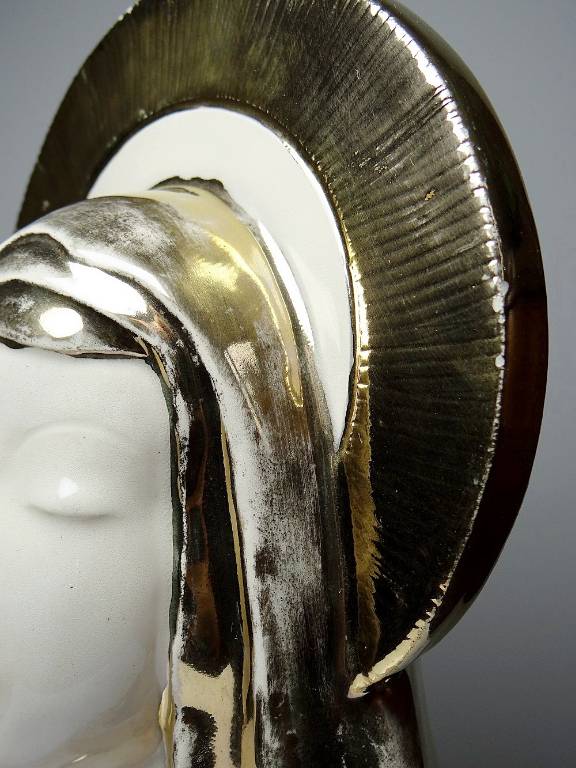 Buste Vierge auréolée céramique émaillée artisanat vintage/ancien | Puces Privées