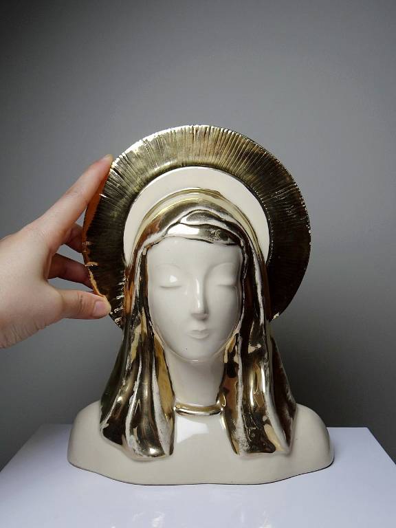 Buste Vierge auréolée céramique émaillée artisanat vintage/ancien | Puces Privées