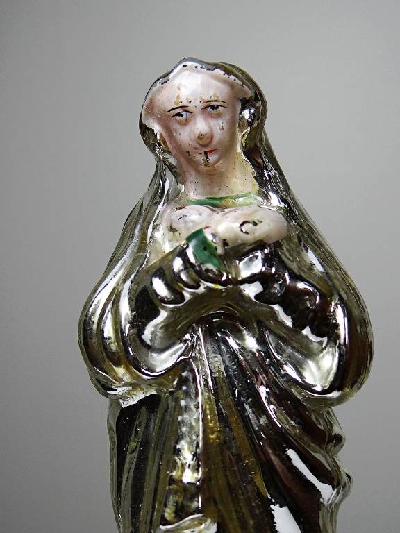 Ancienne petite vierge en verre églomisée polychrome XIXe | Puces Privées