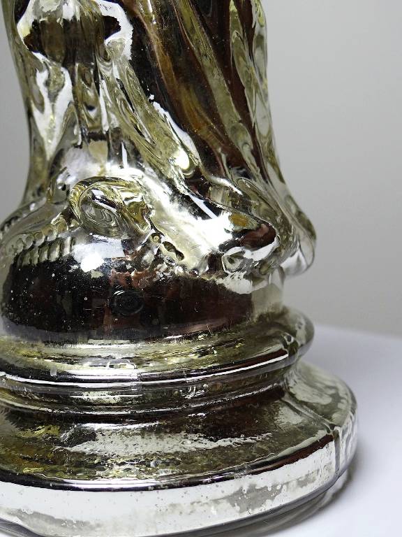 Ancienne petite vierge en verre églomisée polychrome XIXe | Puces Privées