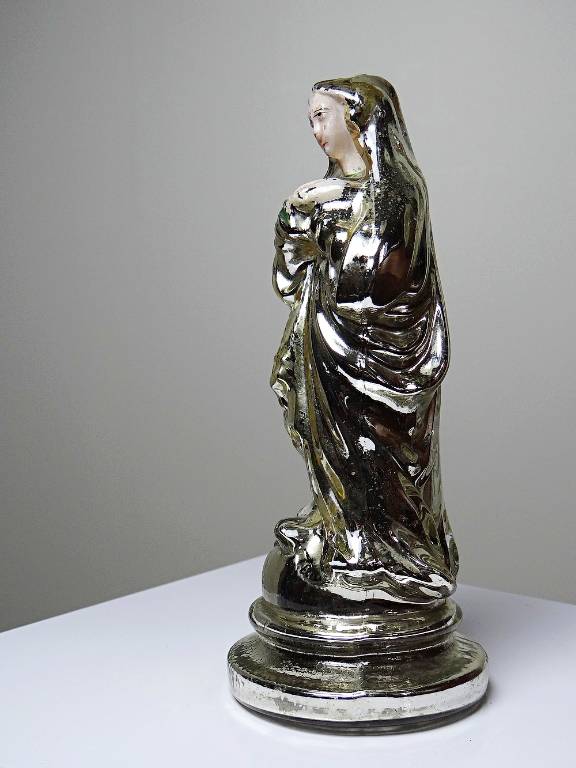 Ancienne petite vierge en verre églomisée polychrome XIXe | Puces Privées